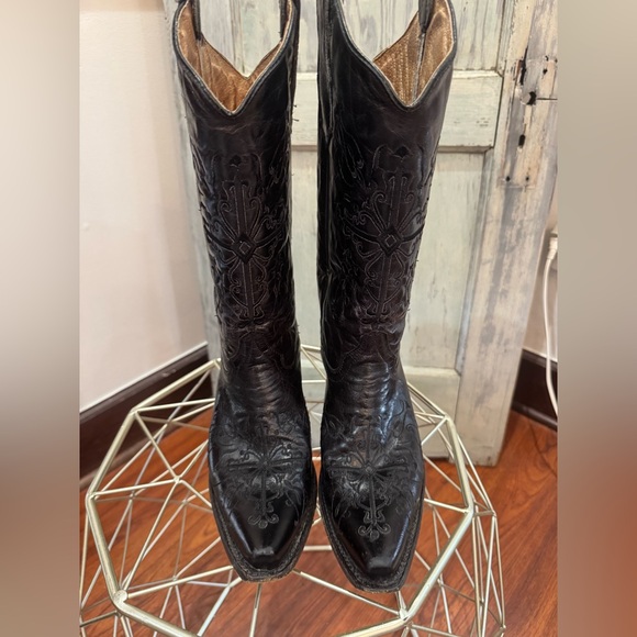 Corral Women's Circle G Cross Black Crackle Embroidered Leather Western Boots 9 - Picture 6 of 9